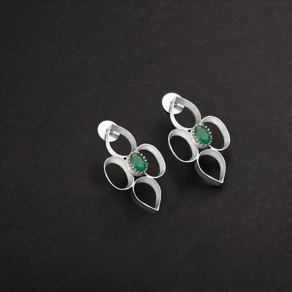92.5 SILVER OVAL, DROP AND GREEN CRYSTAL STUD
