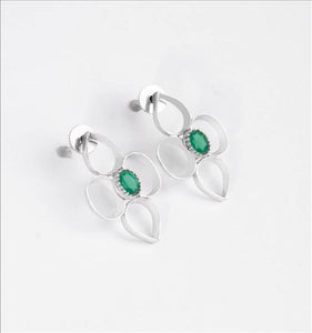 92.5 SILVER OVAL, DROP AND GREEN CRYSTAL STUD