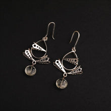 Load image into Gallery viewer, 92.5 SILVER DROP AND PERFORATED CONES EARRING WITH AMETRINE COIN
