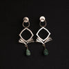 92.5 SILVER DROP, SQ, PERFORATED CONES AND EMERALD DROP EARRING