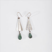 Load image into Gallery viewer, 92.5 SILVER DROP PERFORATED CONES &amp; GREEN EMERALD DROP EARRING
