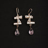 92.5 SILVER SCROLL AND PERFORATED CONES EARRING WITH AMYTHIESTDROP