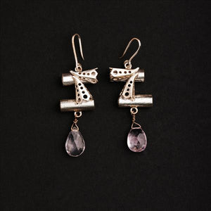 92.5 SILVER SCROLL AND PERFORATED CONES EARRING WITH AMYTHIESTDROP