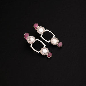 92.5 SILVER CHAKRA, SQUARE AND PINK CRYSTAL EARRING