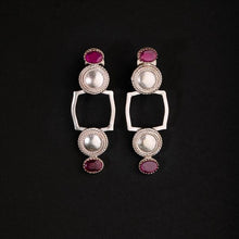 Load image into Gallery viewer, 92.5 SILVER CHAKRA, SQUARE AND PINK CRYSTAL EARRING
