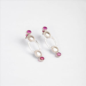 92.5 SILVER CHAKRA, SQUARE AND PINK CRYSTAL EARRING