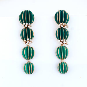 Sea Green Anemone and Pearls Gold Plated Earings