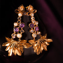 Load image into Gallery viewer, Gold Plated Leaf Inspired Pearl Earrings
