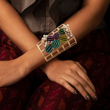Load image into Gallery viewer, Gold Plated Chequered Cuff with Sea Corals and Pearls
