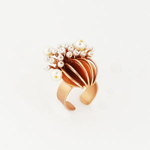 Coral White Pearl Gold Plated Ring
