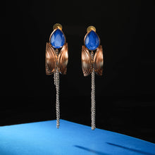 Load image into Gallery viewer, MIDNIGHT BLUE EARRINGS WITH CHAIN TASSELS
