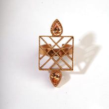 Load image into Gallery viewer, GOLD PLATED SQUARE CHECKED AND PEACH XTL DROPS RING
