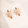 GOLD PLATED SQUARE CHECKED AND PEACH XTL DROPS EARRING