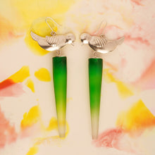 Load image into Gallery viewer, Limited Edition bird, Coloured Acrylic and Cone earring (Green)
