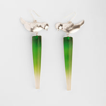 Load image into Gallery viewer, Limited Edition bird, Coloured Acrylic and Cone earring (Green)
