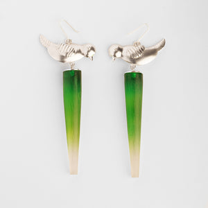 Limited Edition bird, Coloured Acrylic and Cone earring (Green)