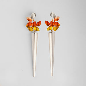 Limited Edition Coloured Drop Leaf and Cone earring (Orange & Yellow)