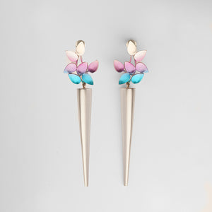 Limited Edition Coloured Drop Leaf and Cone earring (Purple & Blue )