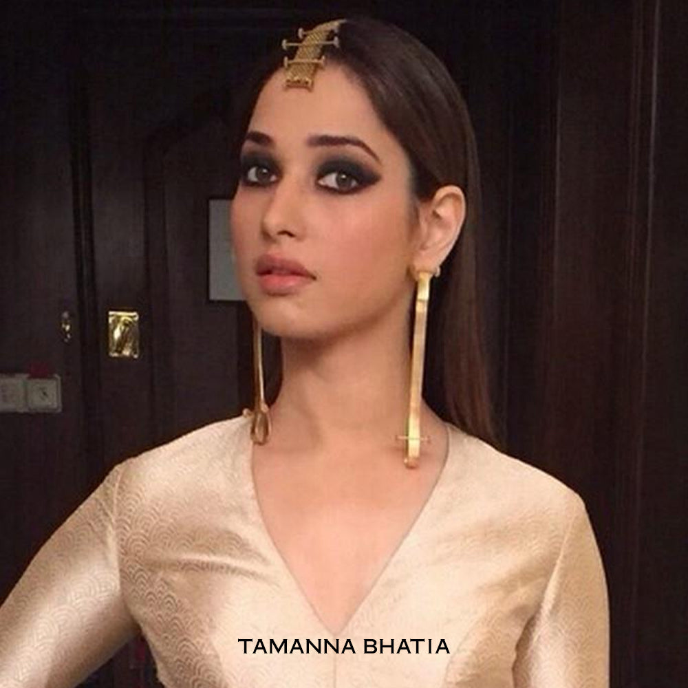 GOLD PLATED FLODED STRIP EARRING WORN BY TAMANNAH BHATIA