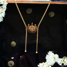 Load image into Gallery viewer, GOLD PLATED THIN 3D CHAIN AND RED BP NECKPIECE WITH 2 BEADS HANGING
