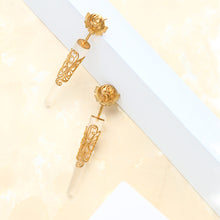 Load image into Gallery viewer, gold-rose-&amp;-filigree-cone-earrings
