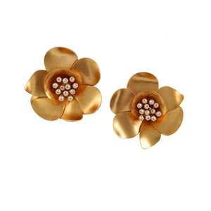Gold Buttercup Stud Earrings Worn by Ramya Krishnan