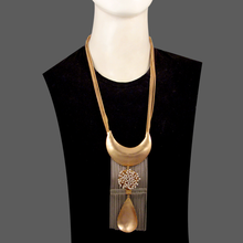 Load image into Gallery viewer, GOLD PLATED DORI CHAIN NECKPIECE WITH STEEL CHAIN,HORN,WIRE PEARLS,ACRYLIC PIPE AND DROP PENDENT

