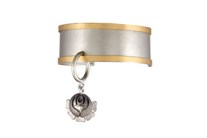 SILVER STRIP ON GOLD PLATED CUFF WITH RING AND ROSE HANGING