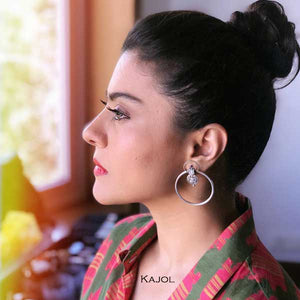 Oxidised Silver Coin Bali Earrings with Crystals Worn By Kajol
