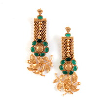 Load image into Gallery viewer, gold-rose-vine-mesh-earrings-with-crystals

