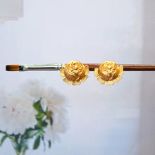 Load image into Gallery viewer, GOLD TONED ROSE STUD EARRINGS
