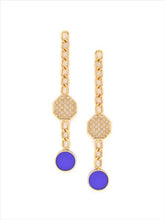 Load image into Gallery viewer, gold-&amp;-blue-khancha-pendulum-earrings
