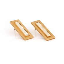 Load image into Gallery viewer, gold-&amp;-silver-toned-double-rectangle-stud-earrings

