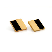 Load image into Gallery viewer, GOLD TONED AND BLACK COMPOSITE SQUARE STUD EARRINGS WORN BY TAAPSEE PANNU
