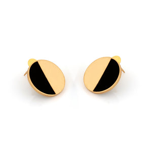 GOLD TONED AND BLACK COMPOSITE CIRCULAR STUD EARRINGS