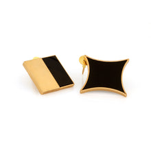 Load image into Gallery viewer, GOLD TONED AND BLACK STAR SQUARE MISMATCHED STUD EARRINGS
