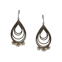Load image into Gallery viewer, Oxidised Silver Multi-Drop Hoop Earrings with Pearls
