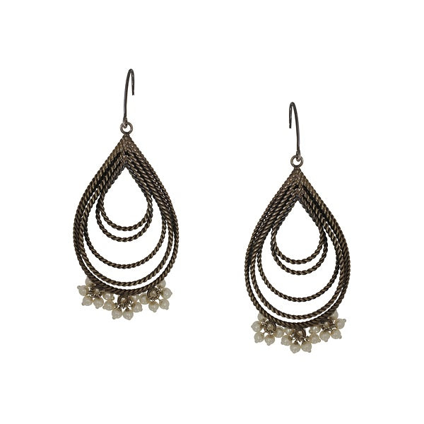 Oxidised Silver Multi-Drop Hoop Earrings with Pearls