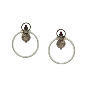 Oxidised Silver Coin Bali Earrings with Crystals Worn By Kajol