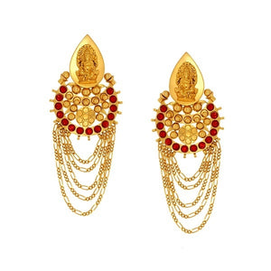 gold-crescent-ganesha-earrings-with-layered-chains-&-red-crystals