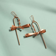 Load image into Gallery viewer, Rose-Gold Toned Cane Earrings with Bows
