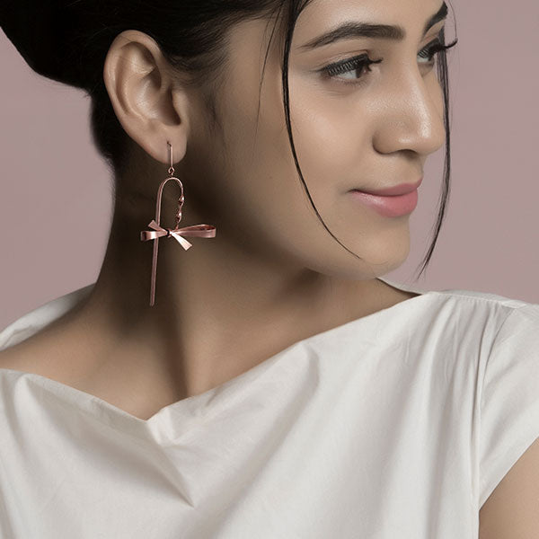 Rose-Gold Toned Cane Earrings with Bows