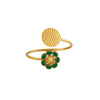 Gold Toned Beaten Metal Floral Wrap Cuff with Green Crystals