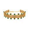 Gold Toned Mesh Choker with Green Crystals