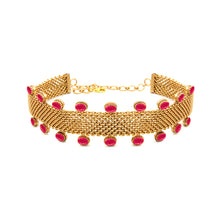 Load image into Gallery viewer, Gold Toned Mesh Choker with Pink Crystals worn by malavika nair
