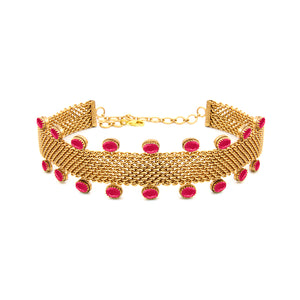 Gold Toned Mesh Choker with Pink Crystals worn by malavika nair