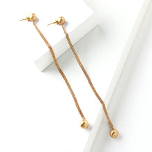 Load image into Gallery viewer, Gold Toned Long Pendulum Earrings with Ball Details
