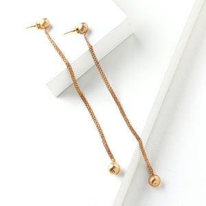 Gold Toned Long Pendulum Earrings with Ball Details