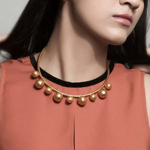 Gold Toned Collar Necklace with Ball Details