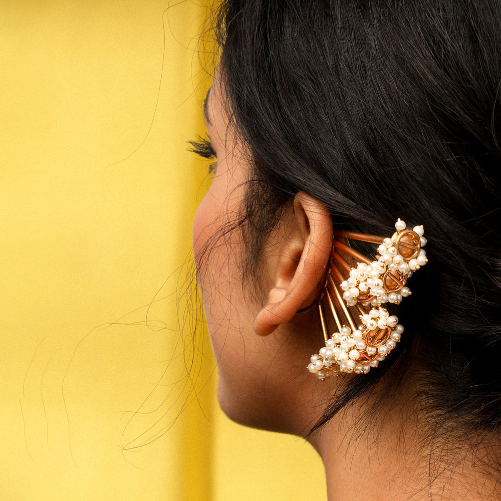 Gold ear-cuff and chain with pearl - MAM